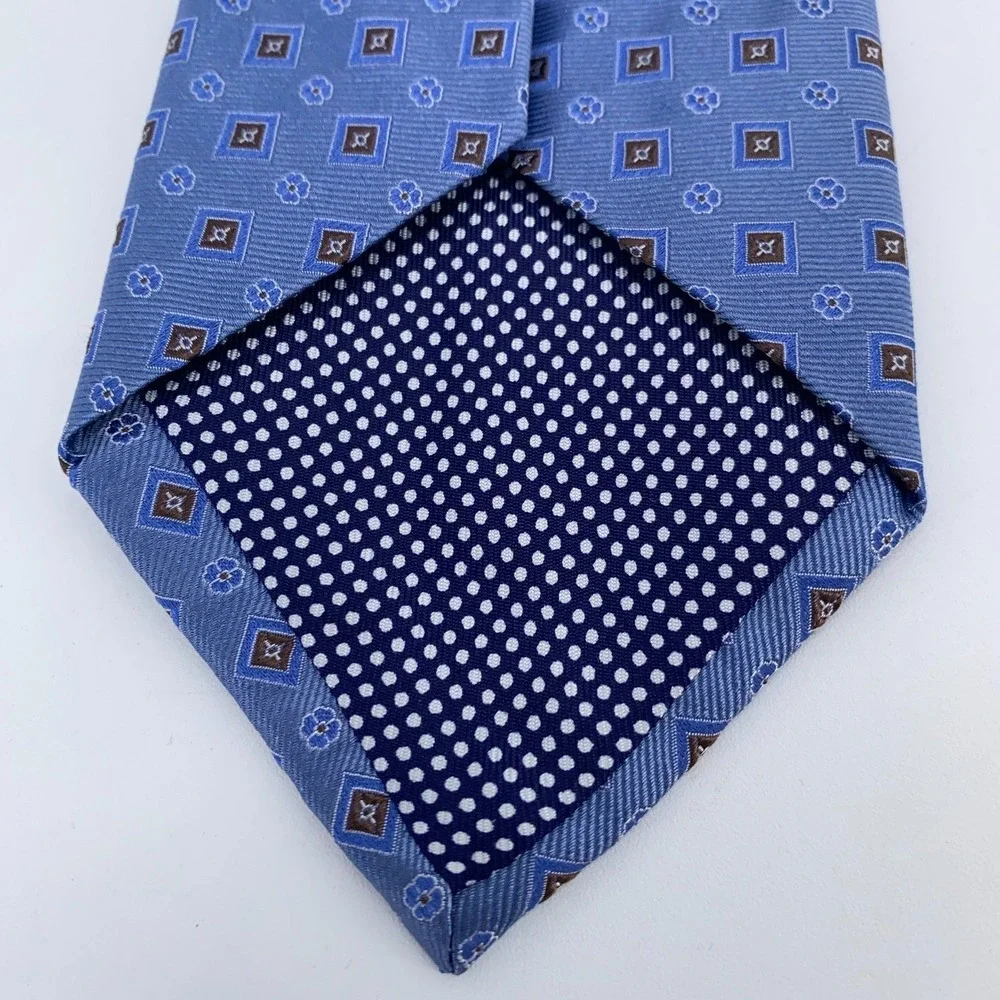 Eton Tie Mens One Size Blue Brown Patterned Silk Professional Necktie Italy Made
